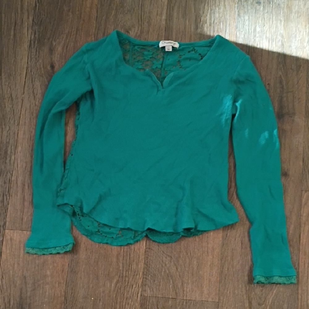 Olsenboye Teal Long Sleeve Lace Top